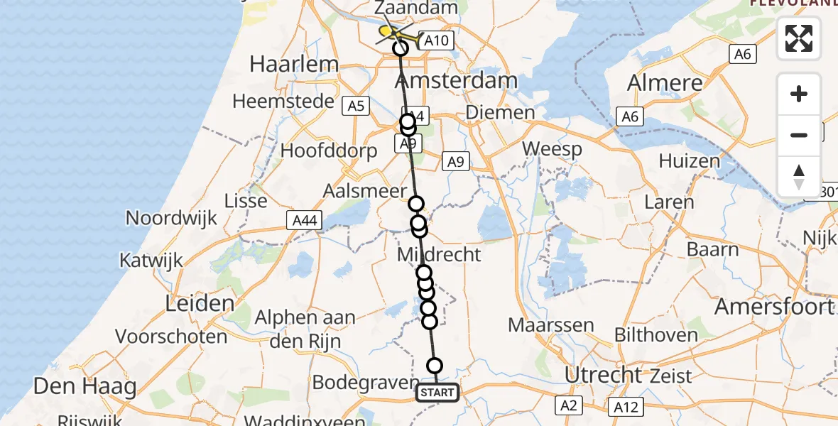 Routekaart van de vlucht: Lifeliner 1 naar Amsterdam Heliport