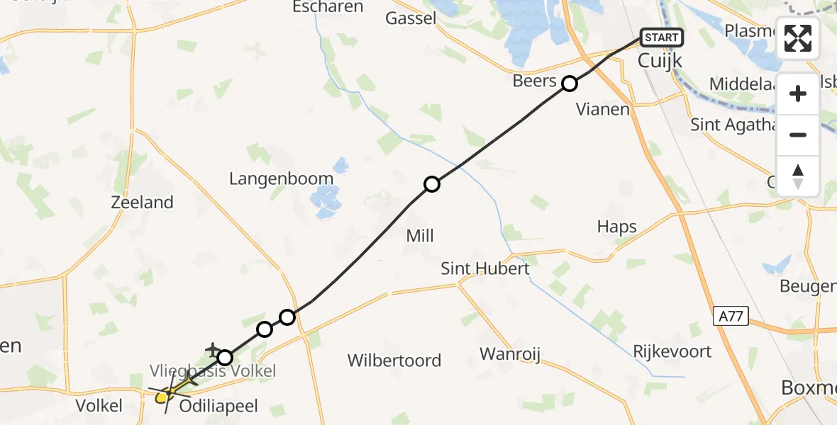 Routekaart van de vlucht: Lifeliner 3 naar Vliegbasis Volkel