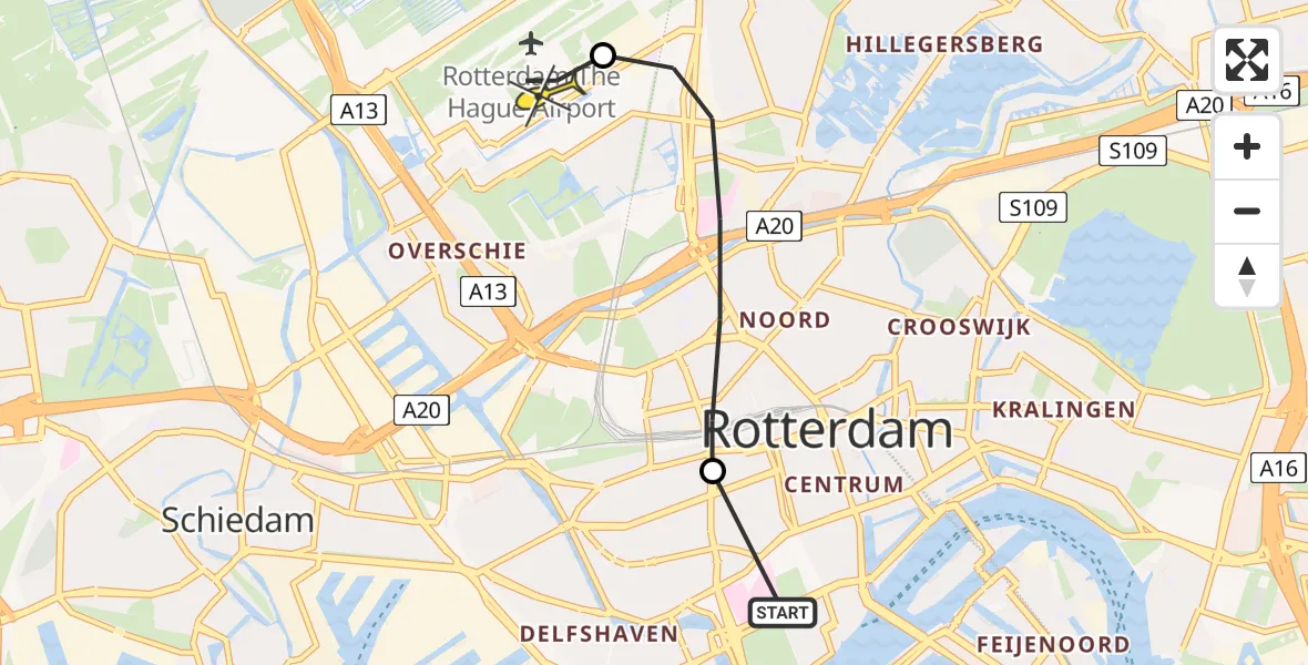 Routekaart van de vlucht: Lifeliner 2 naar Rotterdam The Hague Airport