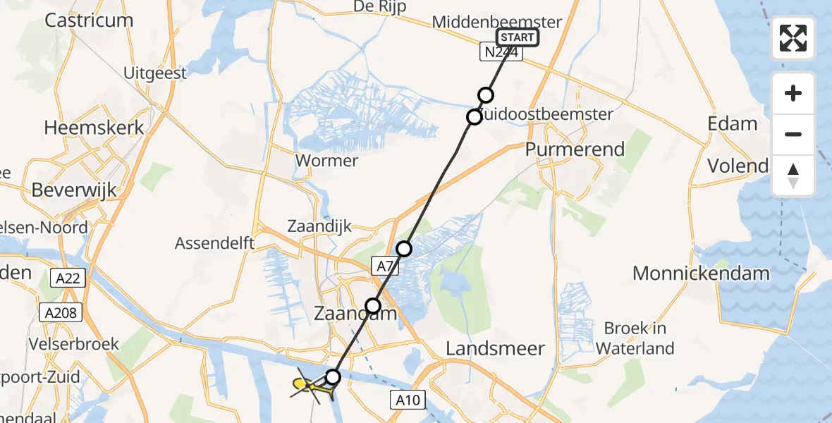 Routekaart van de vlucht: Lifeliner 1 naar Amsterdam Heliport