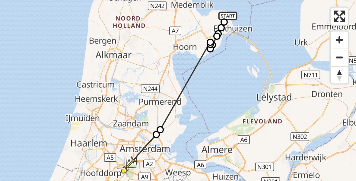 Routekaart van de vlucht: Politiehelikopter naar Badhoevedorp