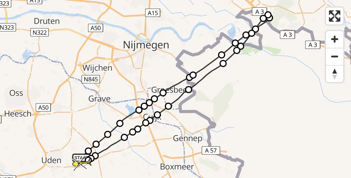 Routekaart van de vlucht: Lifeliner 3 naar Vliegbasis Volkel