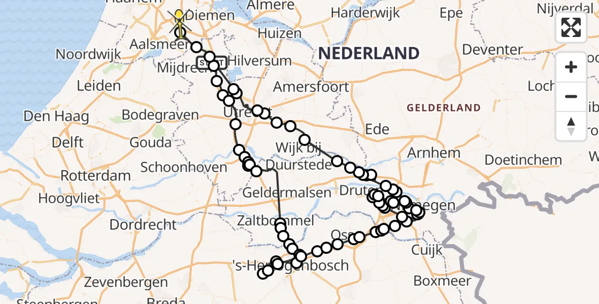 Routekaart van de vlucht: Politieheli naar Amstelveen