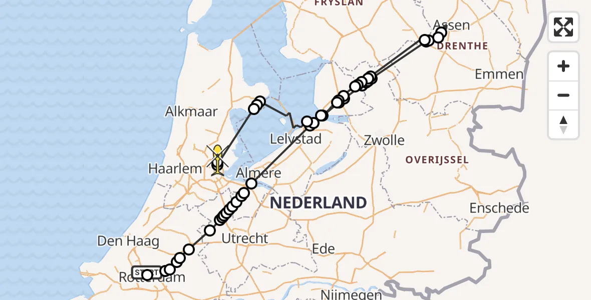 Routekaart van de vlucht: Politieheli naar Landsmeer