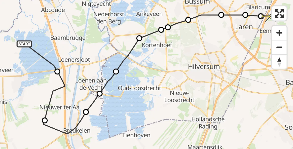 Routekaart van de vlucht: Politieheli naar Eemnes