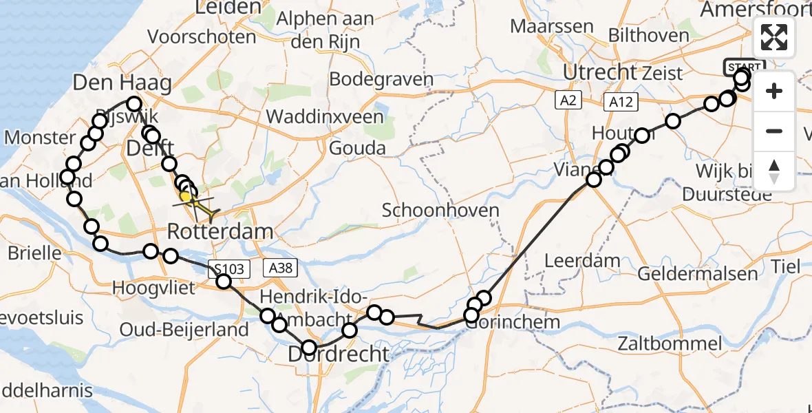 Routekaart van de vlucht: Politieheli naar Rotterdam The Hague Airport