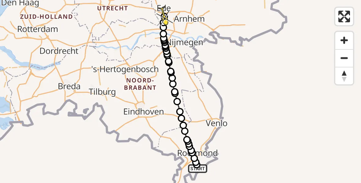 Routekaart van de vlucht: Lifeliner 3 naar Bennekom