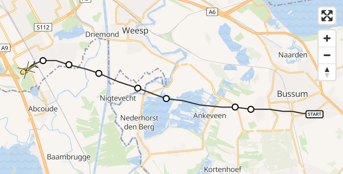 Routekaart van de vlucht: Lifeliner 1 naar Academisch Medisch Centrum (AMC)