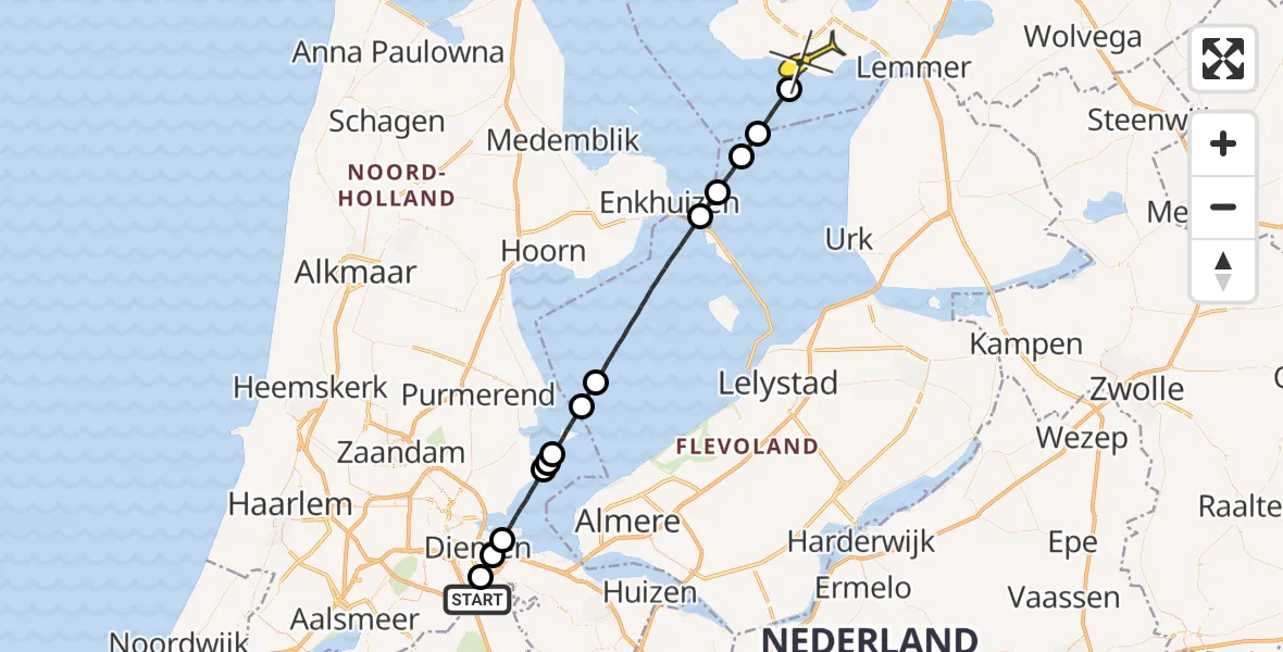 Routekaart van de vlucht: Lifeliner 1 naar Oudemirdum