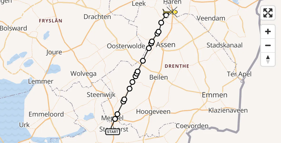 Routekaart van de vlucht: Lifeliner 4 naar Groningen Airport Eelde