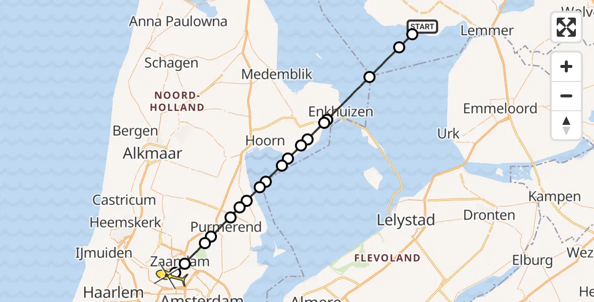 Routekaart van de vlucht: Lifeliner 1 naar Amsterdam Heliport