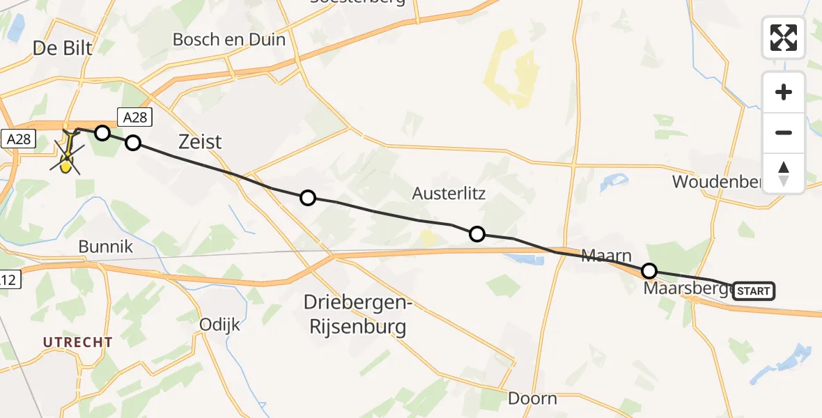 Routekaart van de vlucht: Lifeliner 2 naar Universitair Medisch Centrum Utrecht