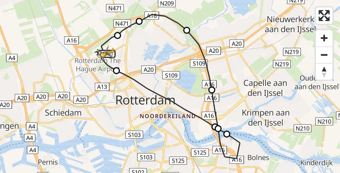 Vluchtroute Traumahelikopter Rotterdam The Hague Airport - Rotterdam The Hague Airport, 26 juli 2023, 23:21