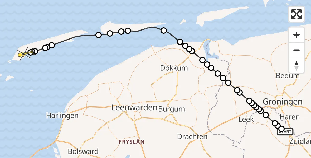 Routekaart van de vlucht: Lifeliner 4 naar West-Terschelling