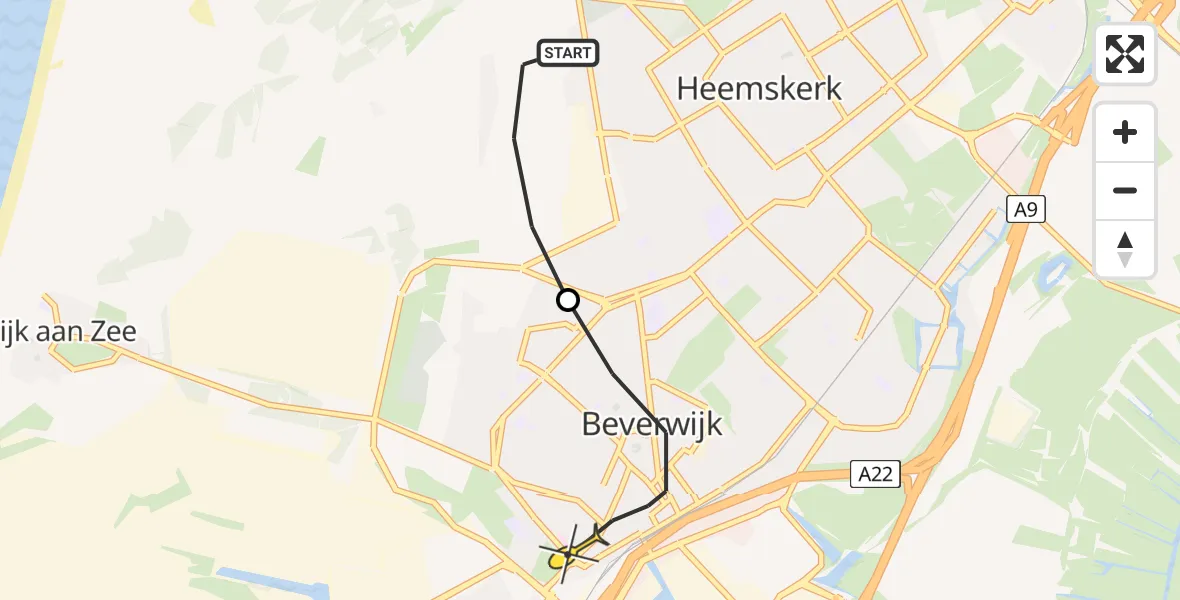 Routekaart van de vlucht: Lifeliner 1 naar Beverwijk