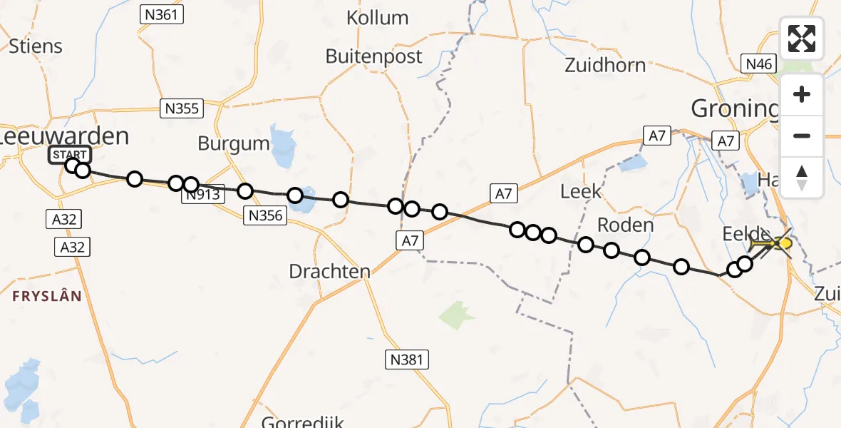 Routekaart van de vlucht: Lifeliner 4 naar Groningen Airport Eelde