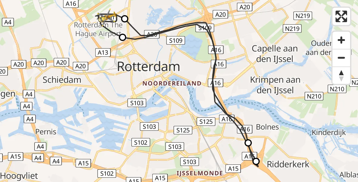 Vluchtroute Traumahelikopter Rotterdam The Hague Airport - Rotterdam The Hague Airport, 27 juli 2023, 12:11
