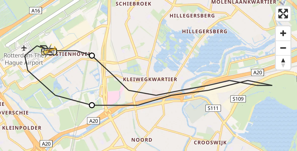 Vluchtroute Traumahelikopter Rotterdam The Hague Airport - Rotterdam The Hague Airport, 27 juli 2023, 12:56