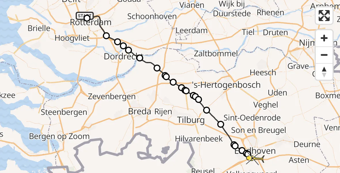 Routekaart van de vlucht: Lifeliner 2 naar Eindhoven