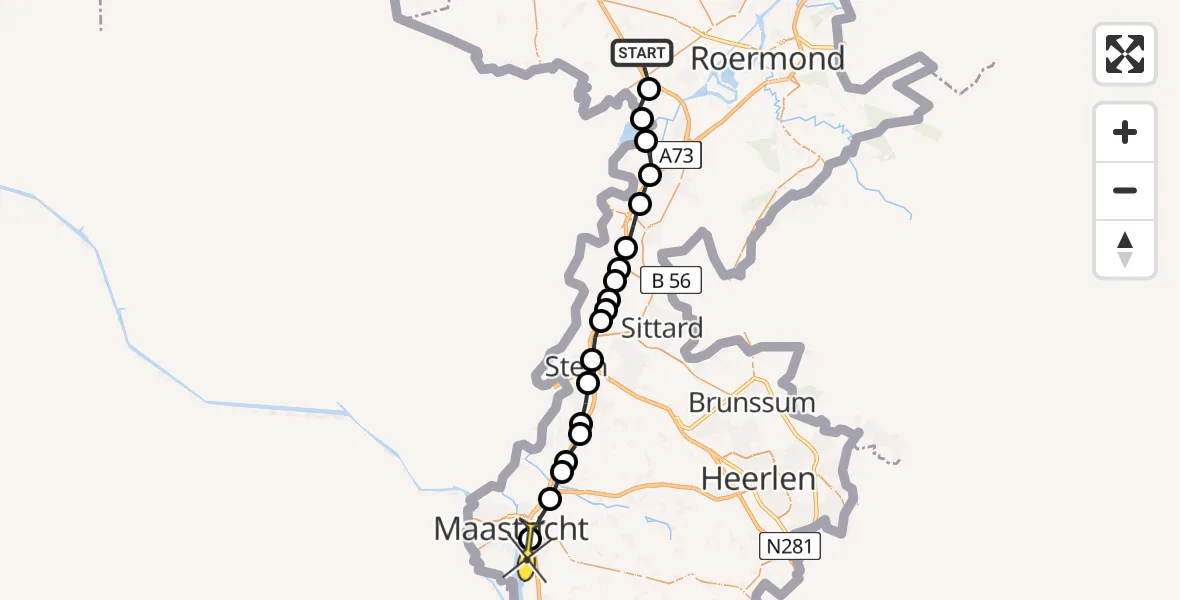 Routekaart van de vlucht: Lifeliner 3 naar Maastricht UMC+