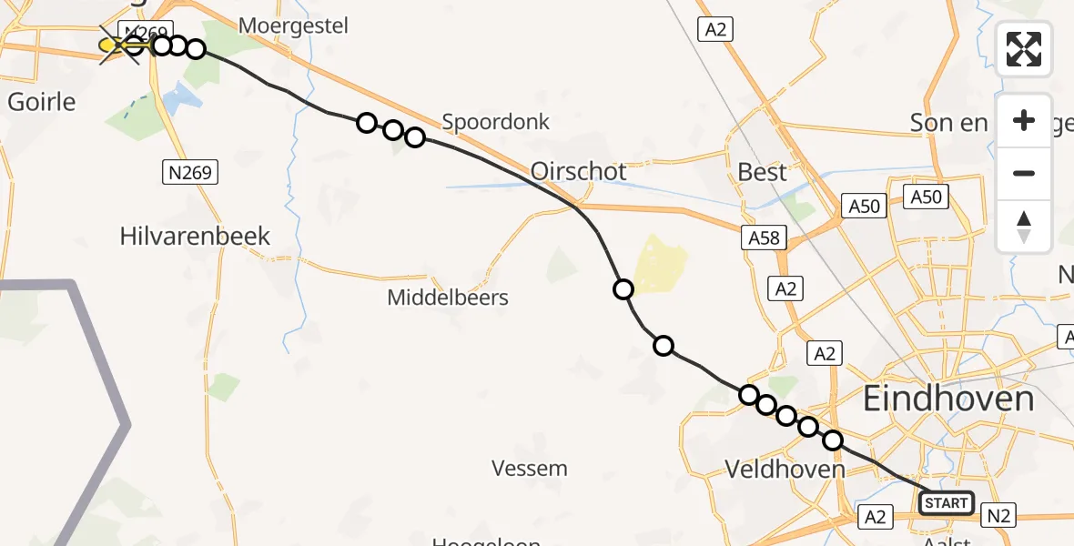 Routekaart van de vlucht: Lifeliner 2 naar Tilburg