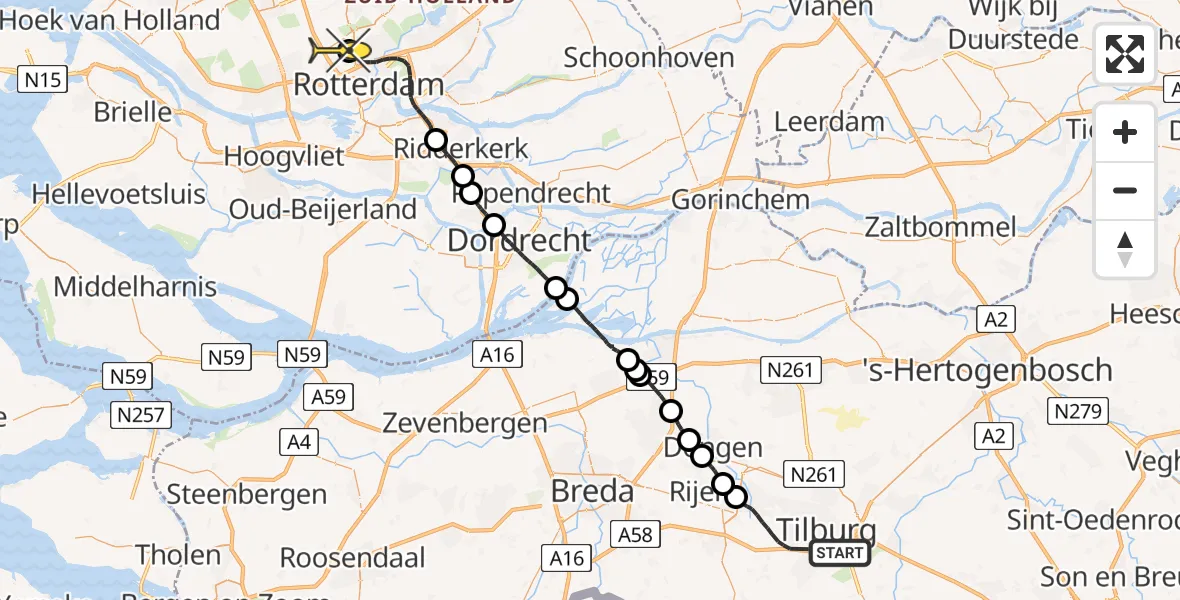 Routekaart van de vlucht: Lifeliner 2 naar Rotterdam The Hague Airport