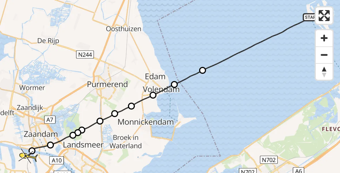 Routekaart van de vlucht: Lifeliner 1 naar Amsterdam Heliport