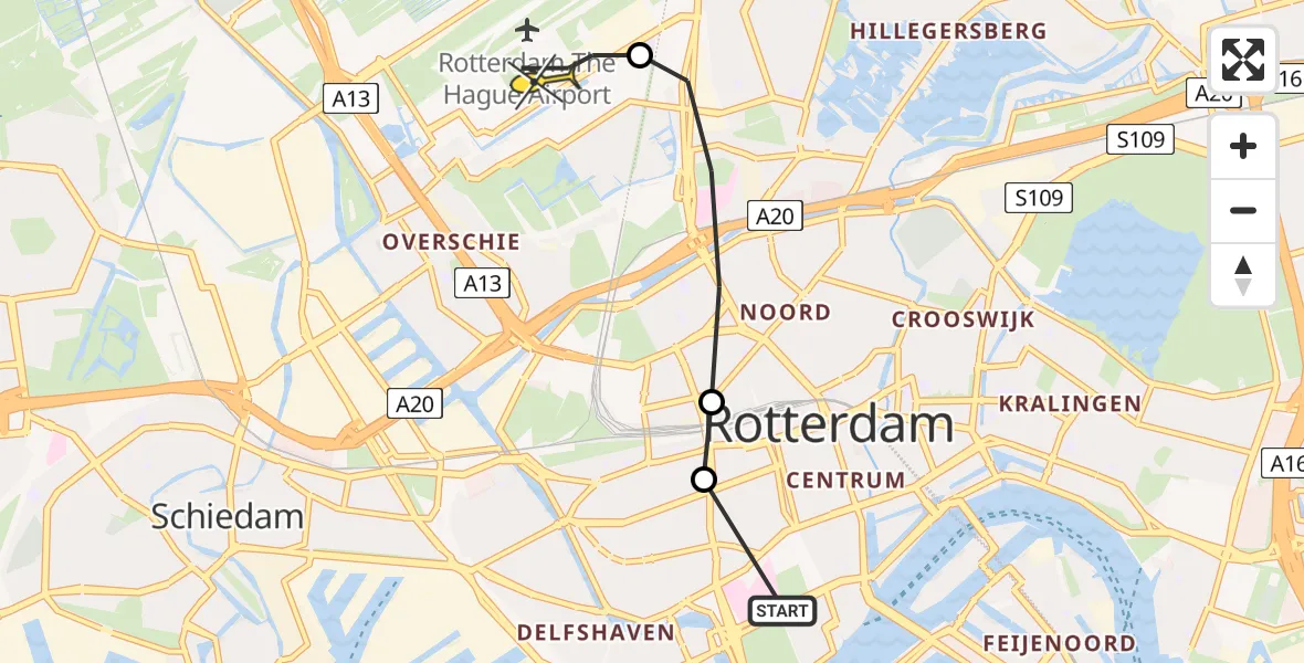 Routekaart van de vlucht: Lifeliner 2 naar Rotterdam The Hague Airport