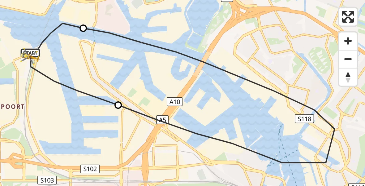 Vluchtroute Traumahelikopter Amsterdam Heliport - Amsterdam Heliport, 28 juli 2023, 08:46