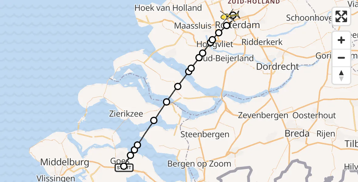 Routekaart van de vlucht: Lifeliner 2 naar Rotterdam The Hague Airport