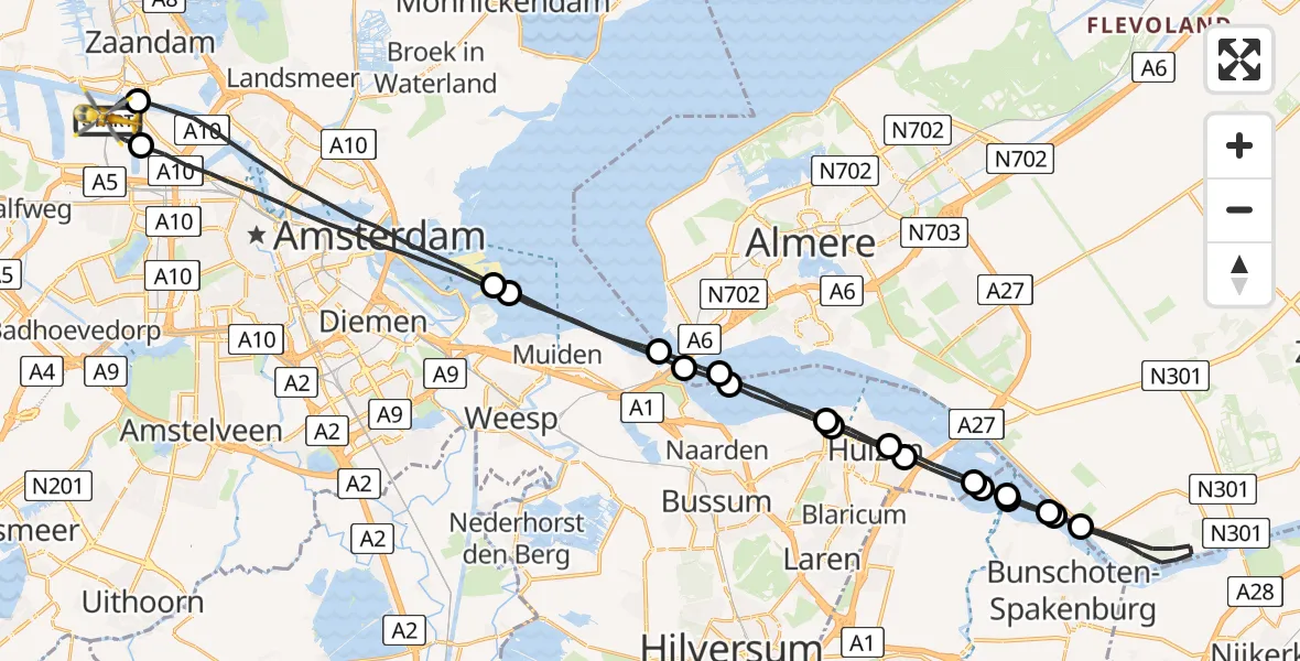 Vluchtroute Traumahelikopter Amsterdam Heliport - Amsterdam Heliport, 28 juli 2023, 10:32