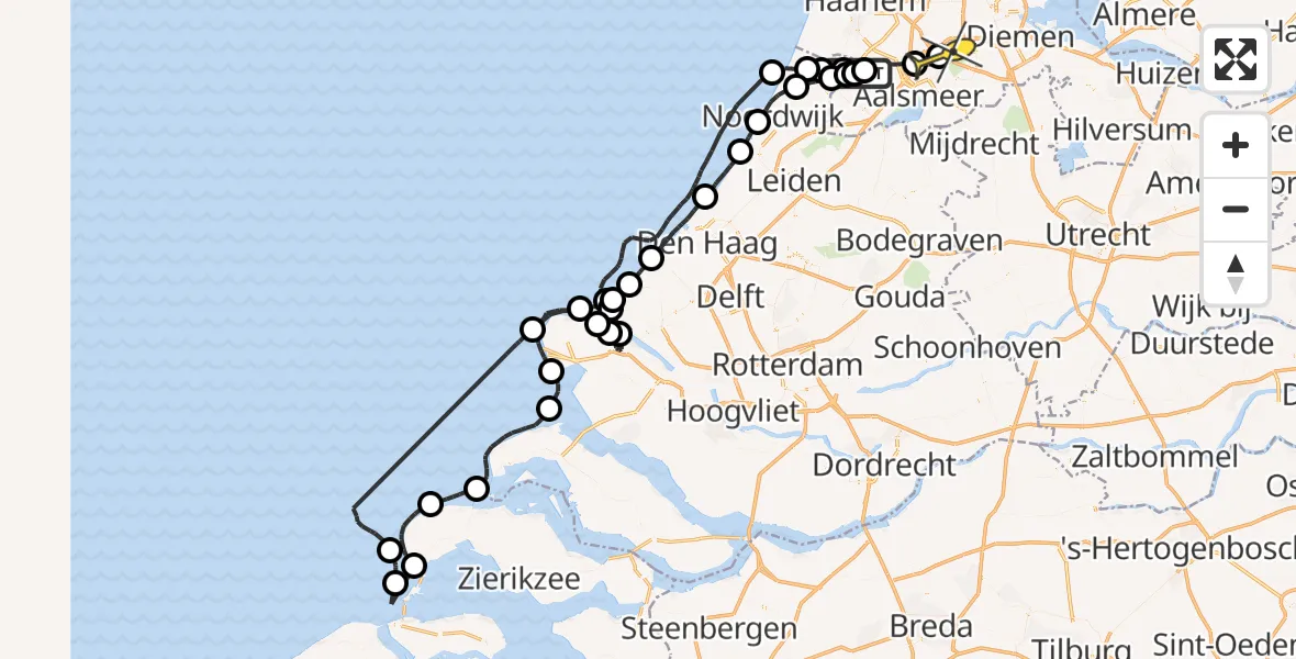 Routekaart van de vlucht: Politieheli naar Schiphol