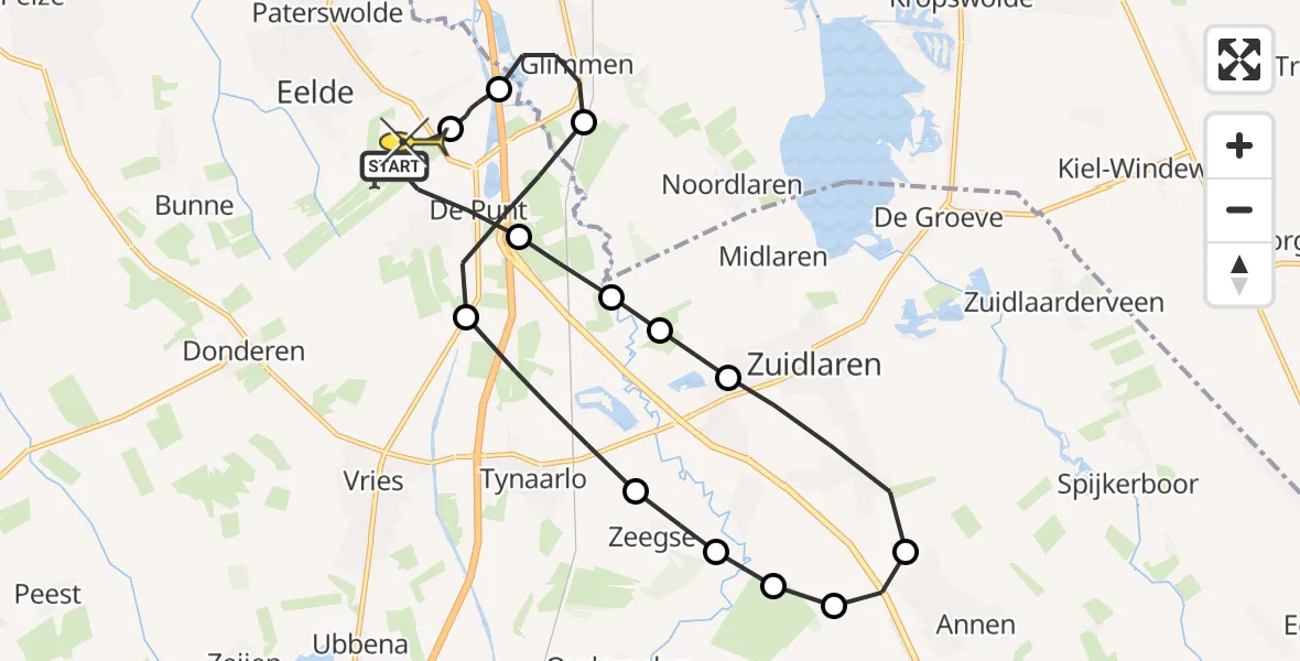 Routekaart van de vlucht: Lifeliner 4 naar Groningen Airport Eelde