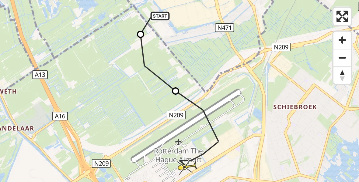 Routekaart van de vlucht: Lifeliner 2 naar Rotterdam The Hague Airport