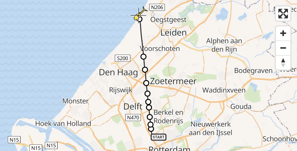 Routekaart van de vlucht: Lifeliner 2 naar Katwijk