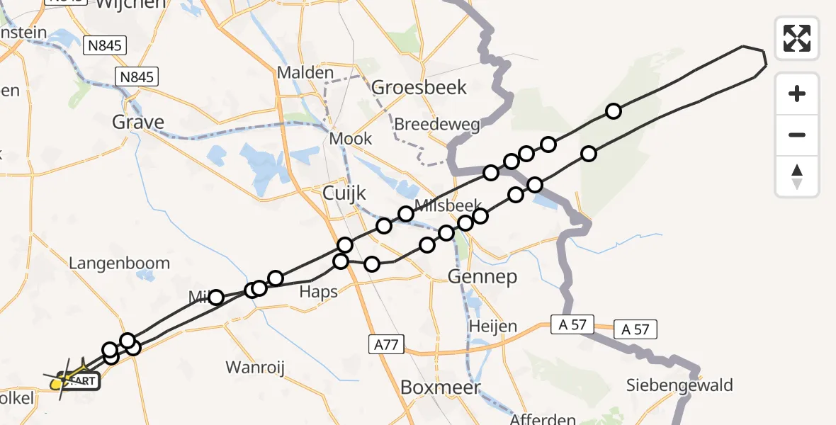 Routekaart van de vlucht: Lifeliner 3 naar Vliegbasis Volkel