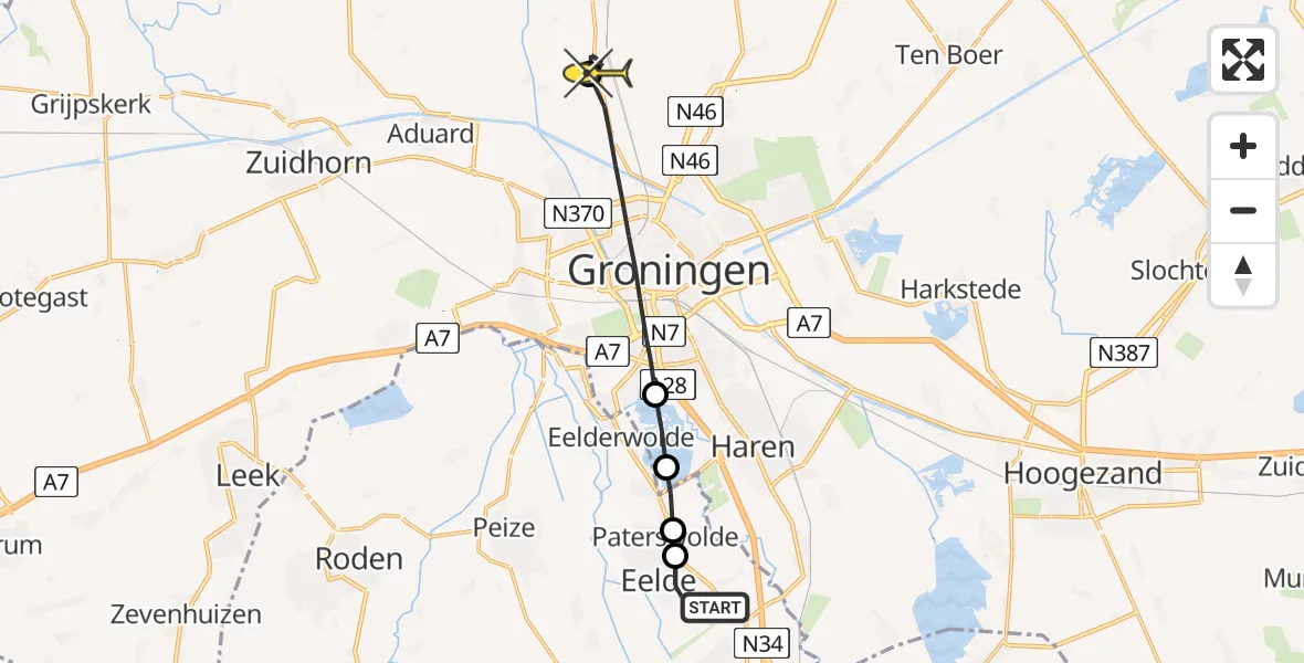 Routekaart van de vlucht: Lifeliner 4 naar Adorp