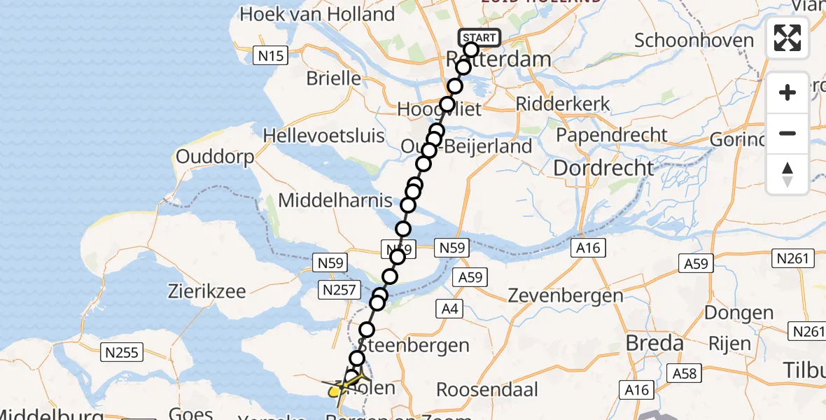 Routekaart van de vlucht: Lifeliner 2 naar Tholen