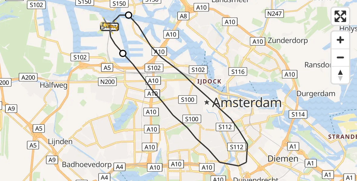 Vluchtroute Traumahelikopter Amsterdam Heliport - Amsterdam Heliport, 28 juli 2023, 15:06