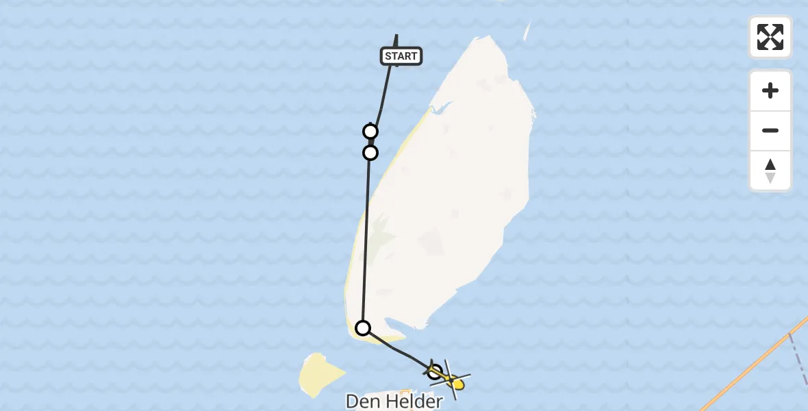 Routekaart van de vlucht: Politiehelikopter naar Den Helder