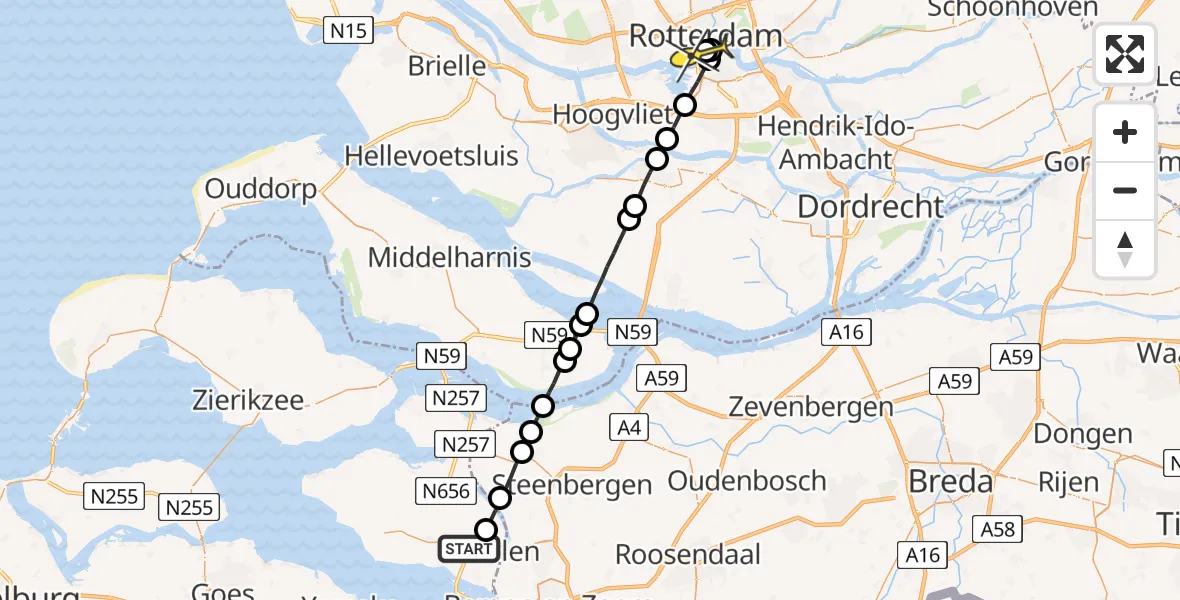 Routekaart van de vlucht: Lifeliner 2 naar Erasmus MC