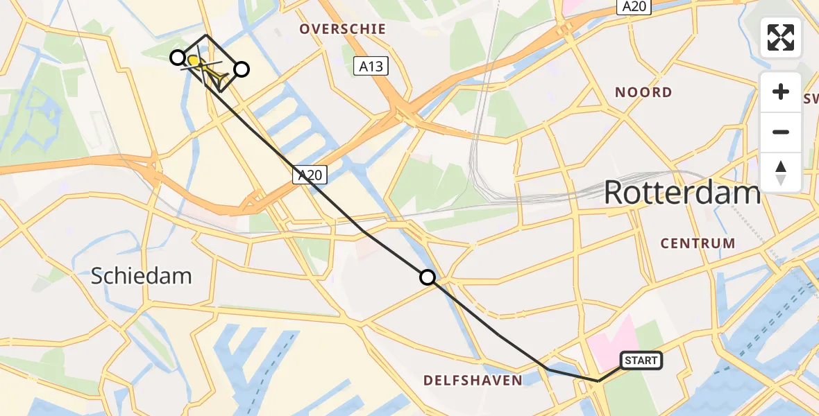 Routekaart van de vlucht: Lifeliner 2 naar Rotterdam