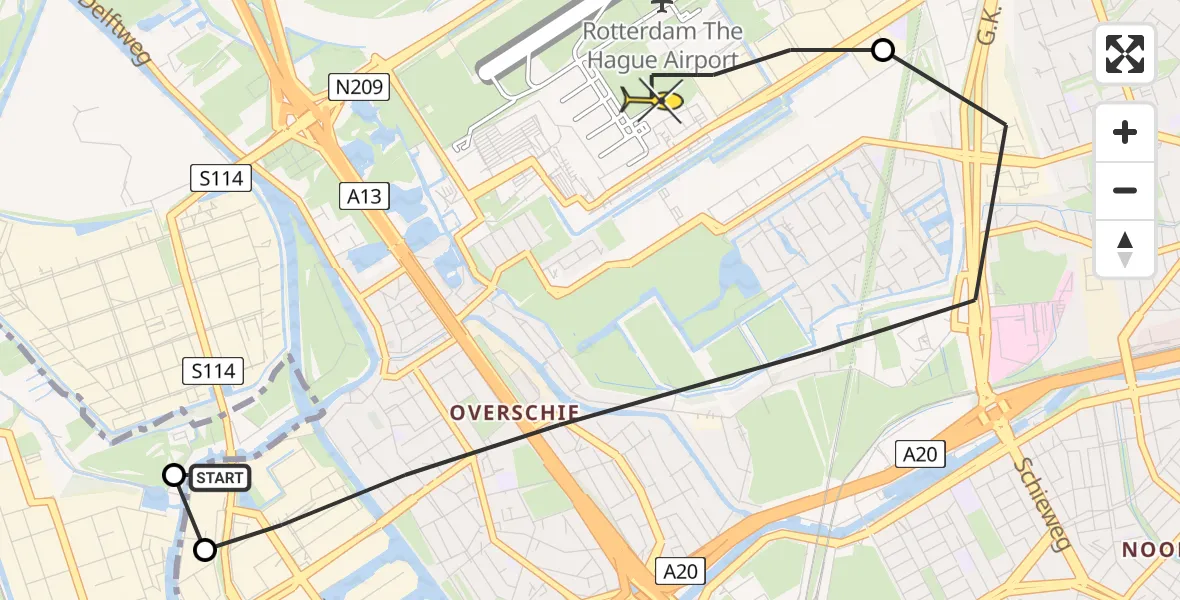 Routekaart van de vlucht: Lifeliner 2 naar Rotterdam The Hague Airport