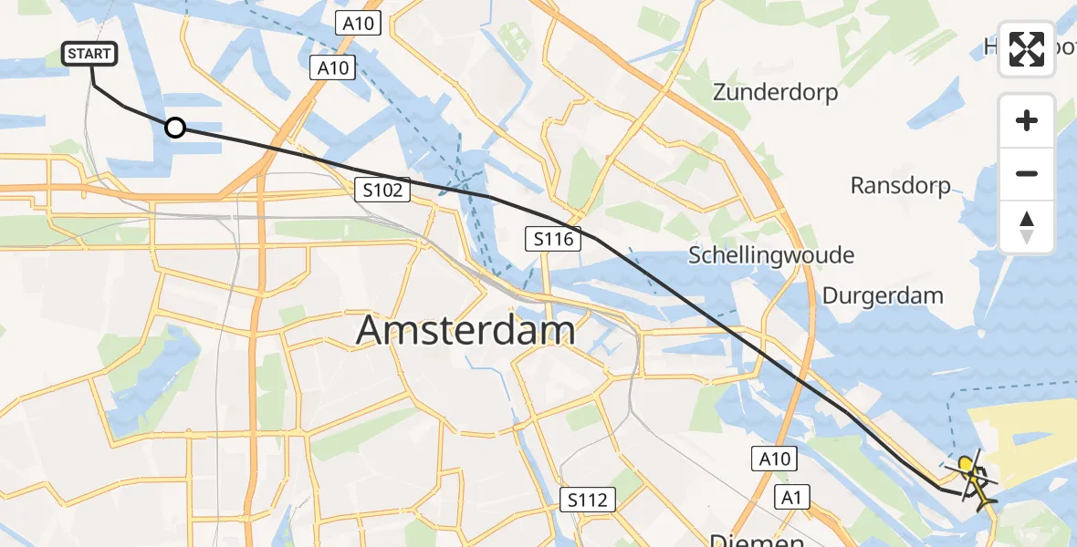 Routekaart van de vlucht: Lifeliner 1 naar Amsterdam