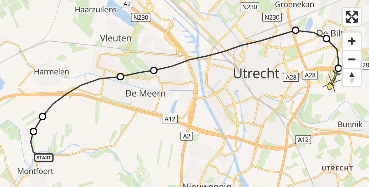 Routekaart van de vlucht: Lifeliner 2 naar Universitair Medisch Centrum Utrecht