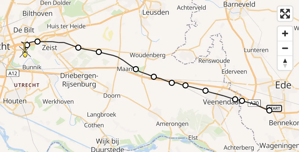 Routekaart van de vlucht: Lifeliner 3 naar Universitair Medisch Centrum Utrecht