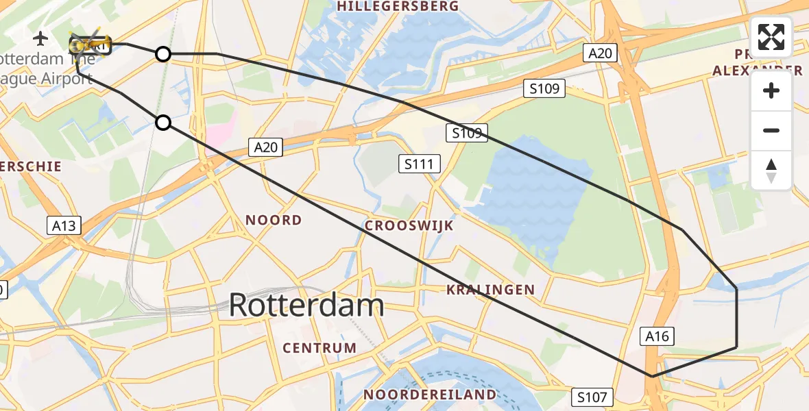 Vluchtroute Traumahelikopter Rotterdam The Hague Airport - Rotterdam The Hague Airport, 28 juli 2023, 18:37