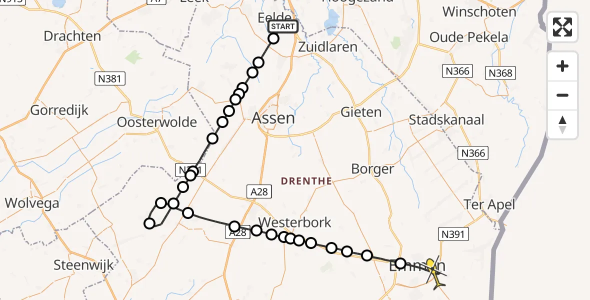 Routekaart van de vlucht: Lifeliner 4 naar Emmen