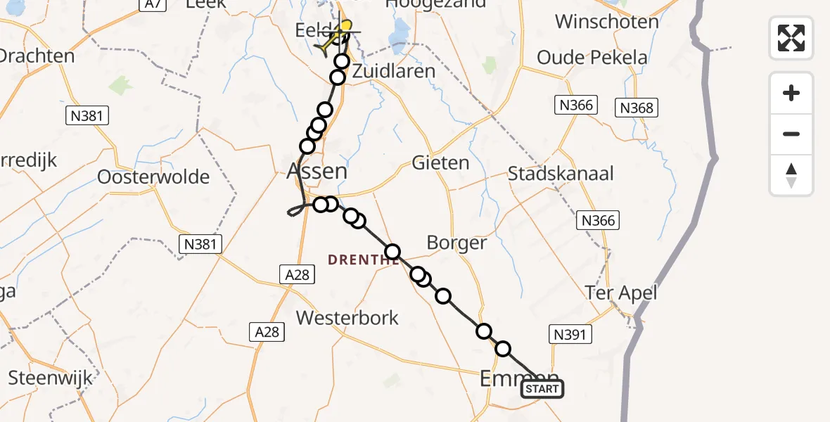 Routekaart van de vlucht: Lifeliner 4 naar Groningen Airport Eelde