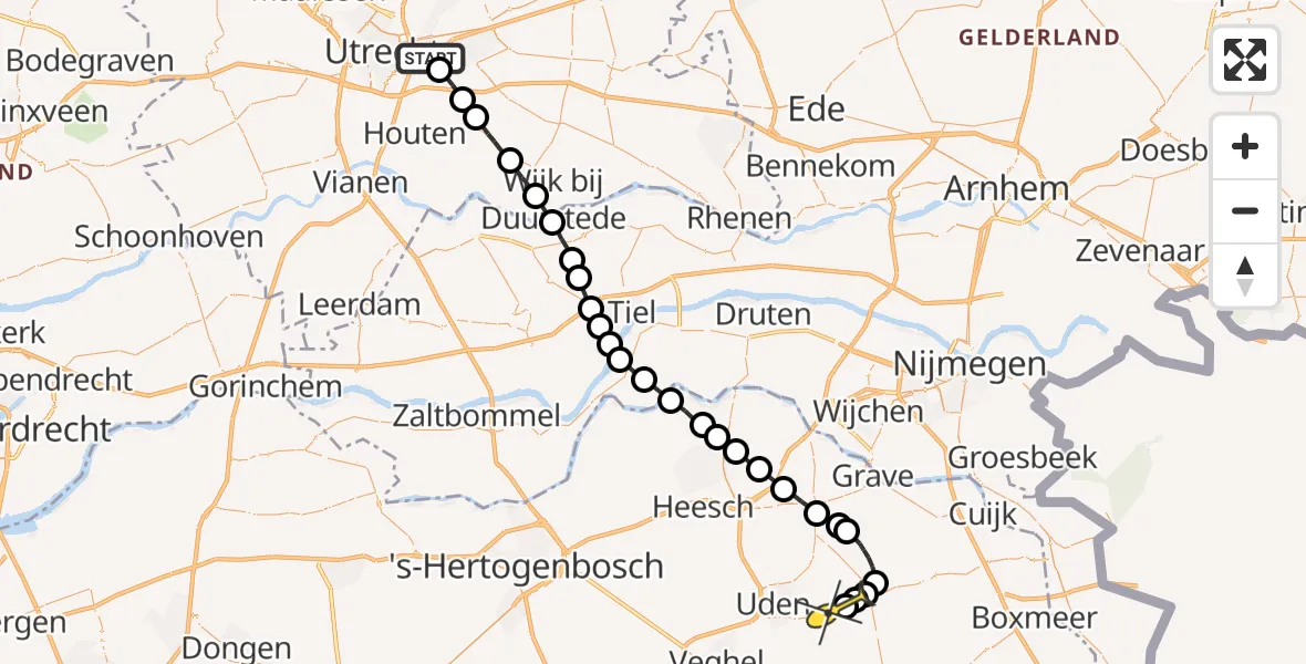 Routekaart van de vlucht: Lifeliner 3 naar Vliegbasis Volkel